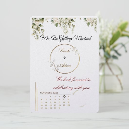 Elegant botanical gold frame save the date card 招待状 (スタンド正面)