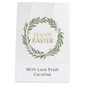 Elegant Botanical Gold Wreath Moss Green Easter ミディアムペーパーバッグ (裏面)