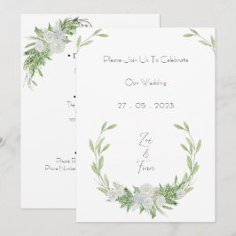 Elegant Botanical Green Leaves Nature Invitation 招待状
