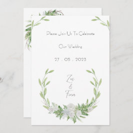 Elegant Botanical Green Leaves Nature Invitation 招待状