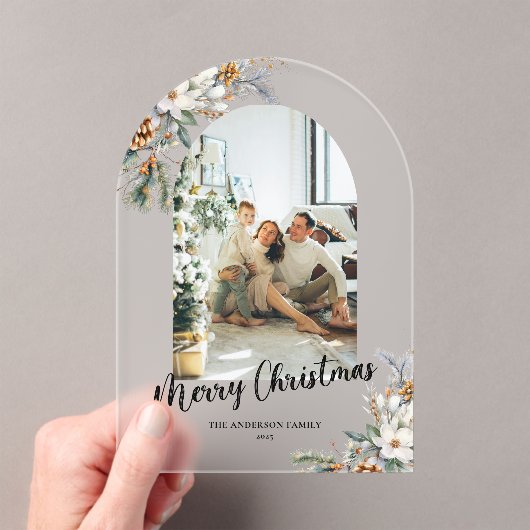 Elegant Botanical Greenery Arch Christmas Card アクリル招待状 (インサイチュ (ポータブル))