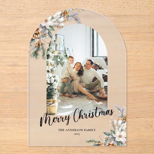Elegant Botanical Greenery Arch Christmas Card アクリル招待状 (正面)