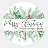 Elegant Botanical Greenery Christmas ラウンドシール (正面)