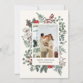 Elegant Botanical Greenery Christmas Photo シーズンカード (正面)