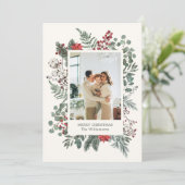 Elegant Botanical Greenery Christmas Photo シーズンカード (スタンド正面)