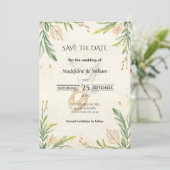 Elegant Botanical Greenery Dove & Rings Wedding セーブザデート (スタンド正面)