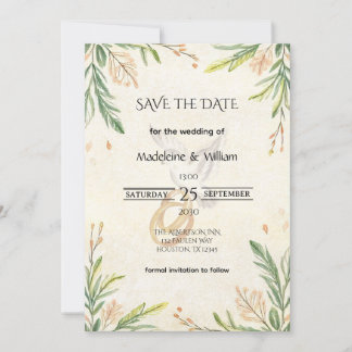 Elegant Botanical Greenery  Dove & Rings Wedding セーブザデート
