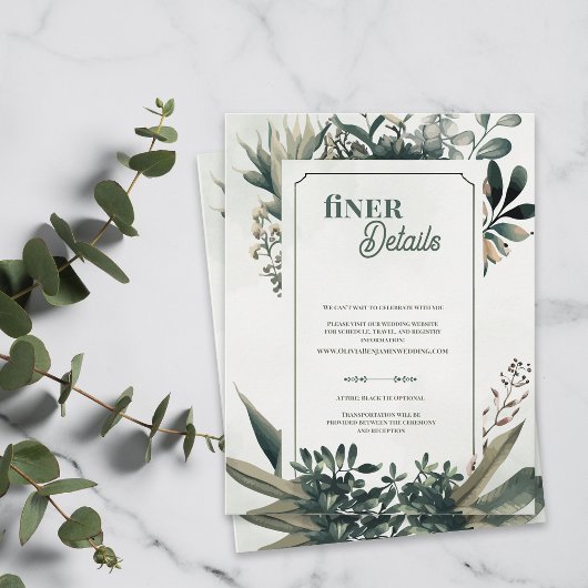 Elegant Botanical Greenery Finer Details Wedding エンクロージャーカード