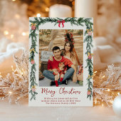 Elegant Botanical Greenery Merry Christmas 1 Photo シーズンカード