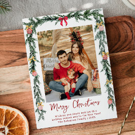 Elegant Botanical Greenery Merry Christmas 1 Photo シーズンカード