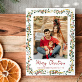Elegant Botanical Greenery Merry Christmas 1 Photo シーズンカード