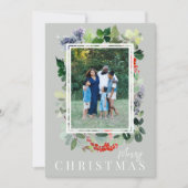 Elegant Botanical Greenery Photo Holiday Card シーズンカード (正面)