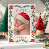 Elegant Botanical Greenery Poinsettia Frame Photo シーズンカード