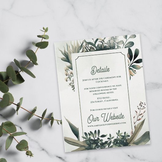 Elegant Botanical Greenery Wedding Details エンクロージャーカード