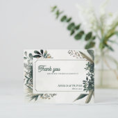 Elegant Botanical Greenery Wedding Thank You ポストカード (スタンド正面)