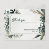 Elegant Botanical Greenery Wedding Thank You ポストカード (正面)