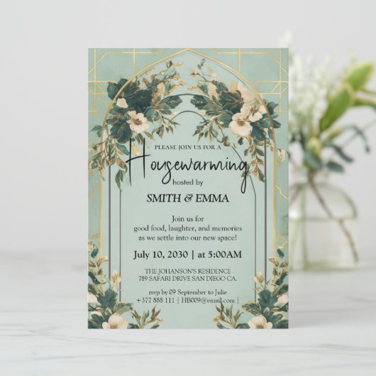 Elegant Botanical Housewarming Invitation Card 招待状 (スタンド正面)