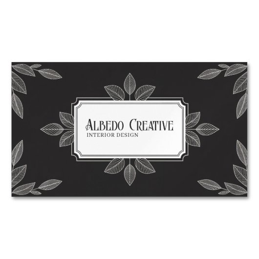 Elegant Botanical Line Art Black and White Formal マグネット名刺 (正面)