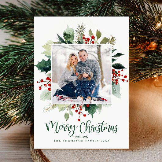 Elegant Botanical Merry Christmas Greenery  シーズンカード