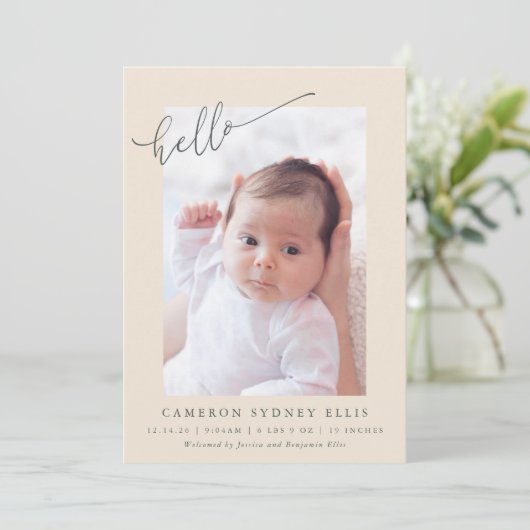 Elegant Botanical Minimalist Hello Photo Birth 案内状 (スタンド正面)