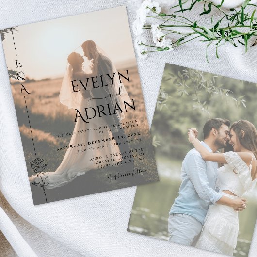 Elegant Botanical Modern Minimalist Photo Wedding 招待状