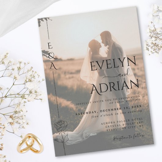 Elegant Botanical Modern Minimalist Photo Wedding 招待状