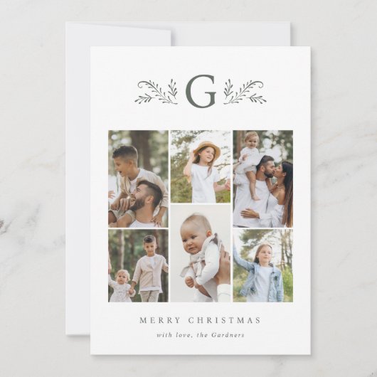 Elegant Botanical Monogram 6 Photo Collage シーズンカード (正面)