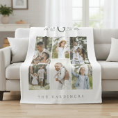 Elegant Botanical Monogram 6 Photo Collage フリースブランケット