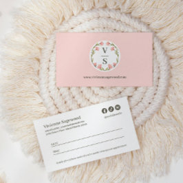 Elegant Botanical Monogram Crest Photo 予約カード