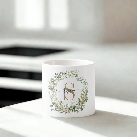 Elegant Botanical Monogram Espresso Mug with Name エスプレッソカップ