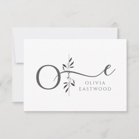 Elegant Botanical Monogram Flat Note Card ノートカード (正面)