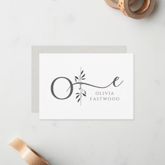 Elegant Botanical Monogram Flat Note Card ノートカード (正面/裏面インサイチュ)