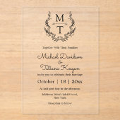 elegant botanical monogram initials wedding アクリル招待状 (正面)