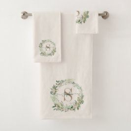 Elegant Botanical Monogram Towel with Custom Name バスタオルセット