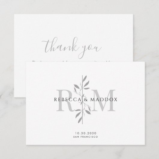 Elegant Botanical Monogram Wedding サンキューカード (正面/裏面)