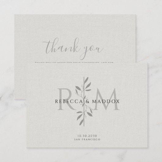 Elegant Botanical Monogram Wedding サンキューカード (正面/裏面)