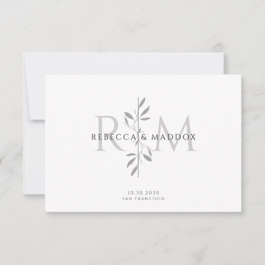 Elegant Botanical Monogram Wedding サンキューカード (正面)