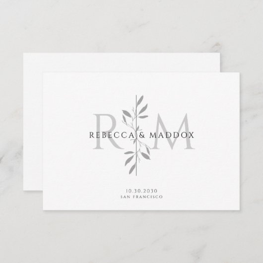 Elegant Botanical Monogram Wedding サンキューカード (正面/裏面)