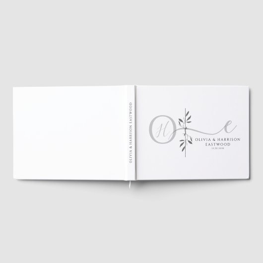 Elegant Botanical Monogram Wedding Guest Book ゲストブック (全面)