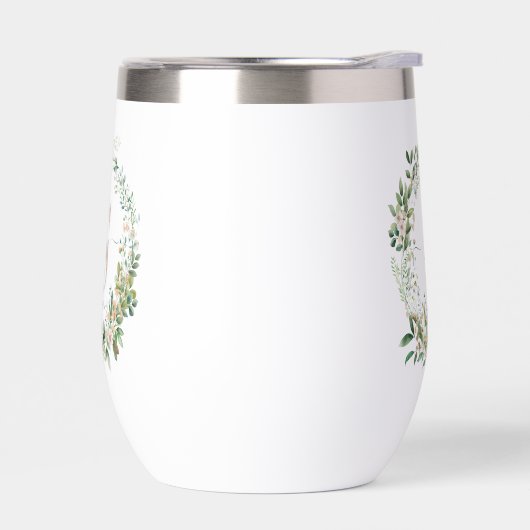 Elegant Botanical Monogram Wine Tumbler with Name (左面)
