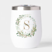 Elegant Botanical Monogram Wine Tumbler with Name (正面)