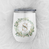 Elegant Botanical Monogram Wine Tumbler with Name