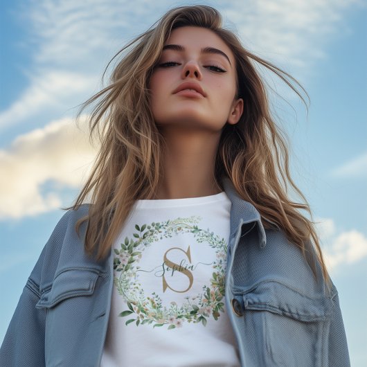 Elegant Botanical Monogram with Custom Name Tシャツ