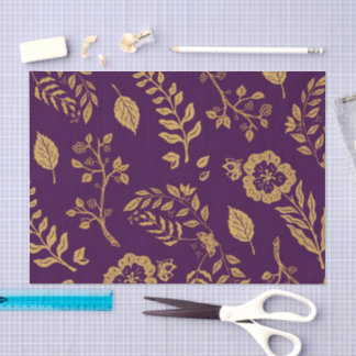 Elegant Botanical Motifs Luxury Purple & Gold 薄葉紙