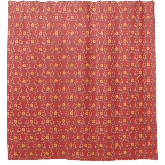 Elegant Botanical Orange Red Spring Floral Pattern シャワーカーテン (正面)