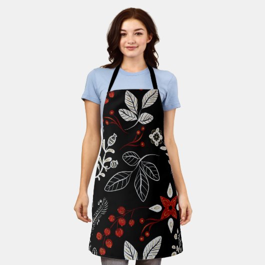 Elegant botanical pattern エプロン (着用した状態)