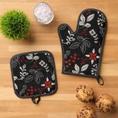 Elegant botanical pattern 鍋つかみ&鍋敷きセット (トップダウン)