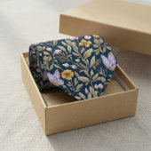 Elegant Botanical Pattern with Butterflies on Dark ネクタイ