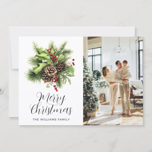 Elegant Botanical Photo Christmas Card シーズンカード (正面)