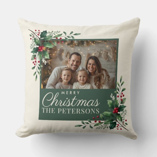 Elegant Botanical Photo Christmas Pillow クッション (正面)